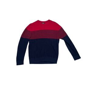 Express Knit Sweater Mens Medium Red Navy Colorblock Crewneck